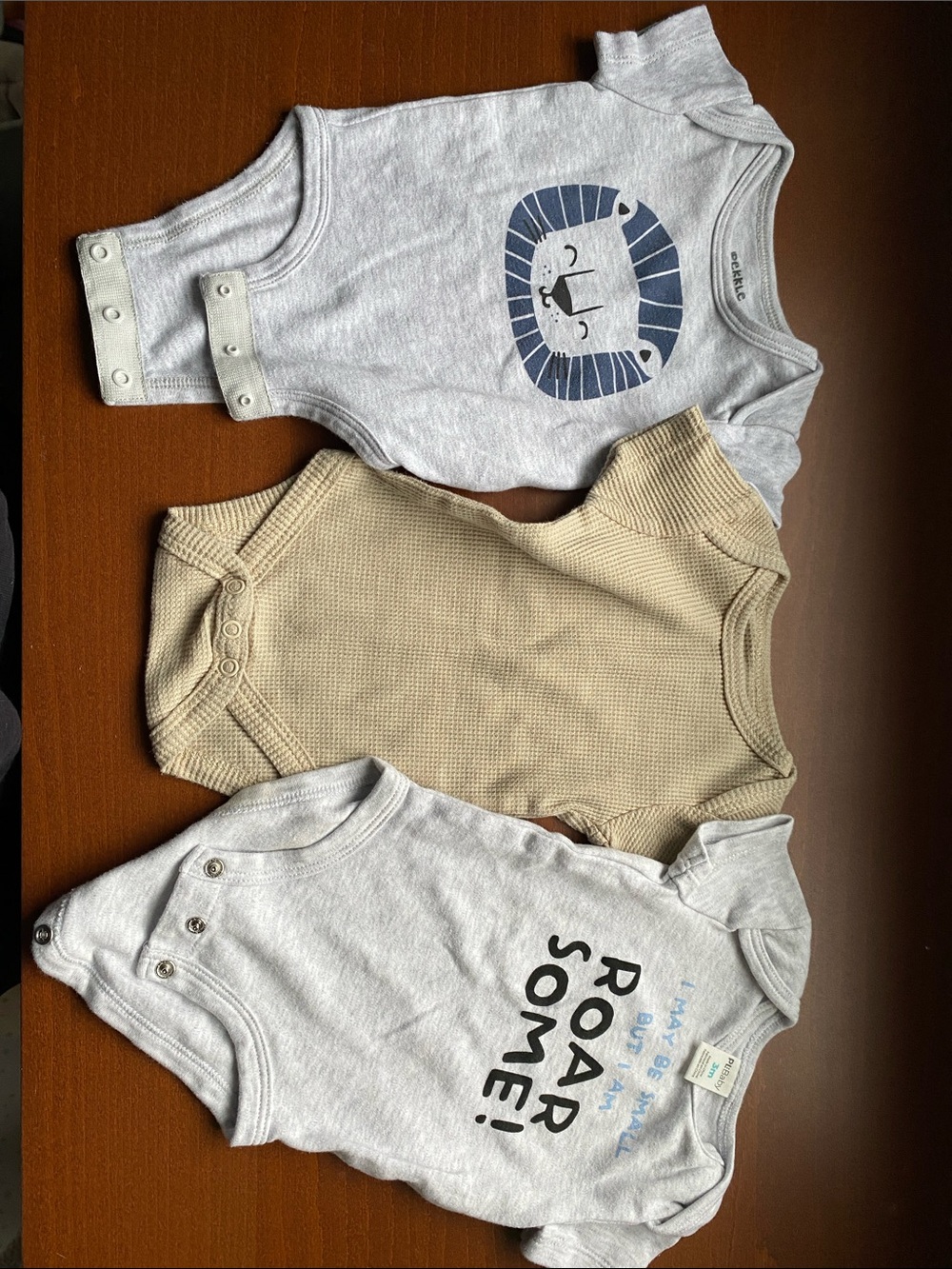 3-Pack Baby One-Piece Bodysuits in Gray and Tan